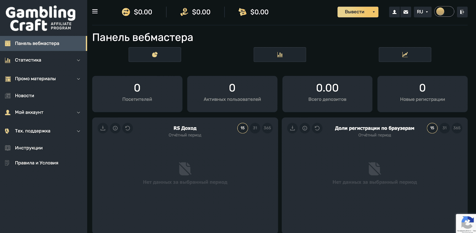 Личный кабинет Gambling Craft